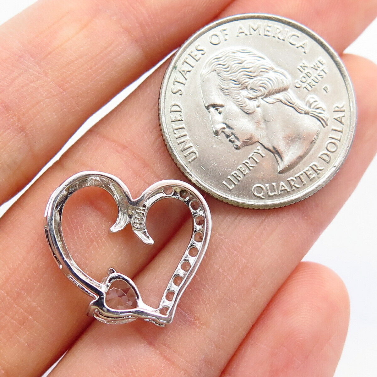 925 Sterling Silver C Z Open Heart Design Slide Pendant