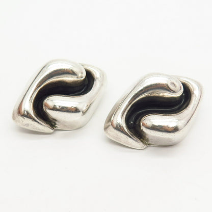 925 Sterling Silver Vintage Mexico Statement Modernist Design Clip On Earrings