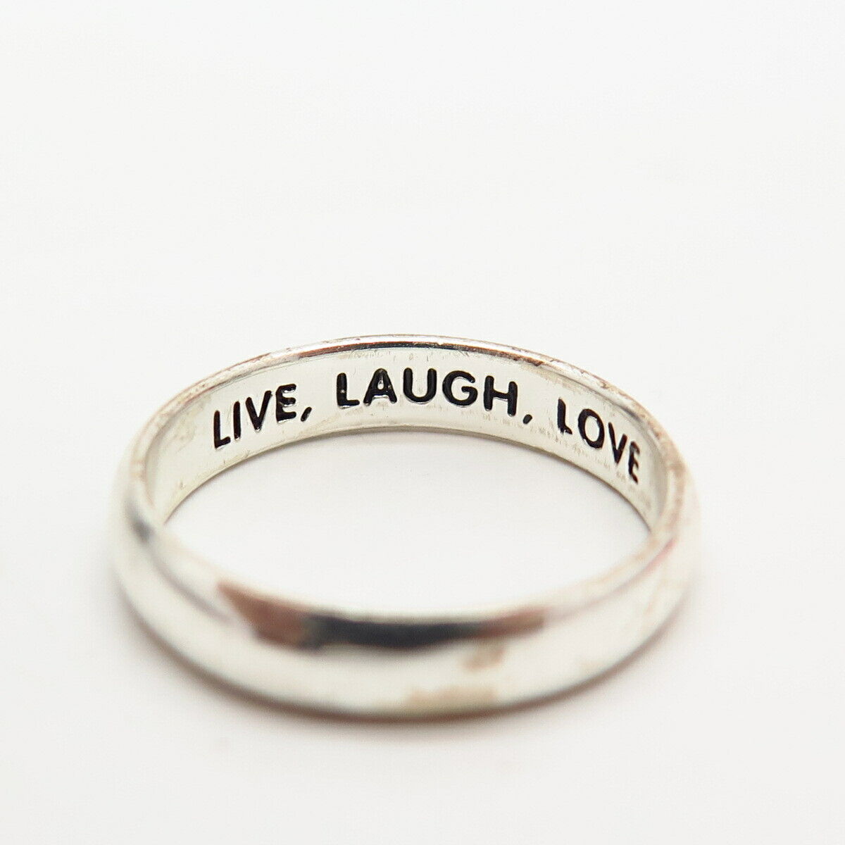 925 Sterling Silver "Live Laugh Love" Classic Wedding Band Ring Size 7