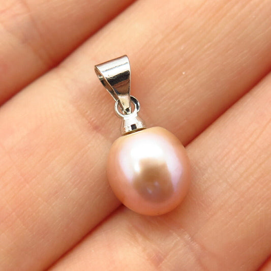 925 Sterling Silver Faux Pink Pearl Small Pendant