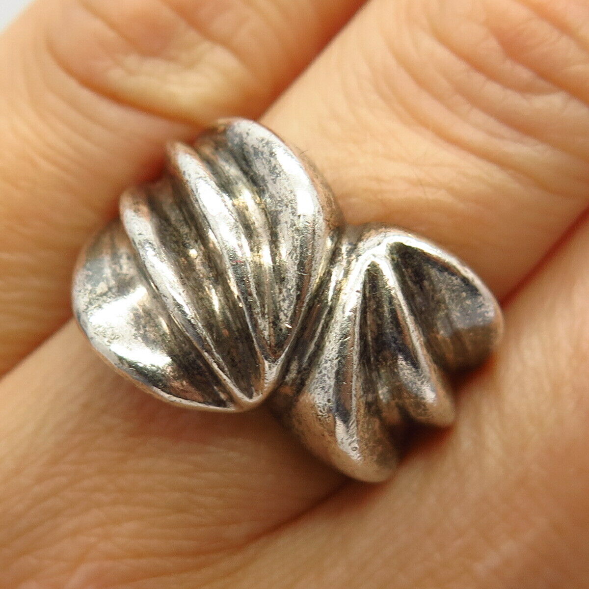 925 Sterling Silver Vintage Mexico Carved Design Wide Ring Size 6