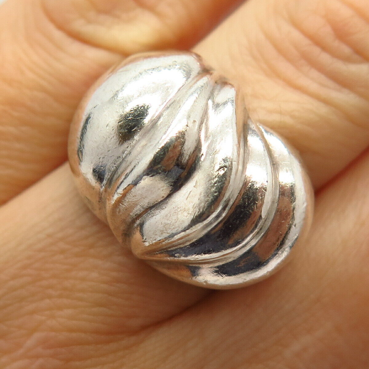 925 Sterling Silver Vintage Mexico Curved Design Wide Ring Size 6