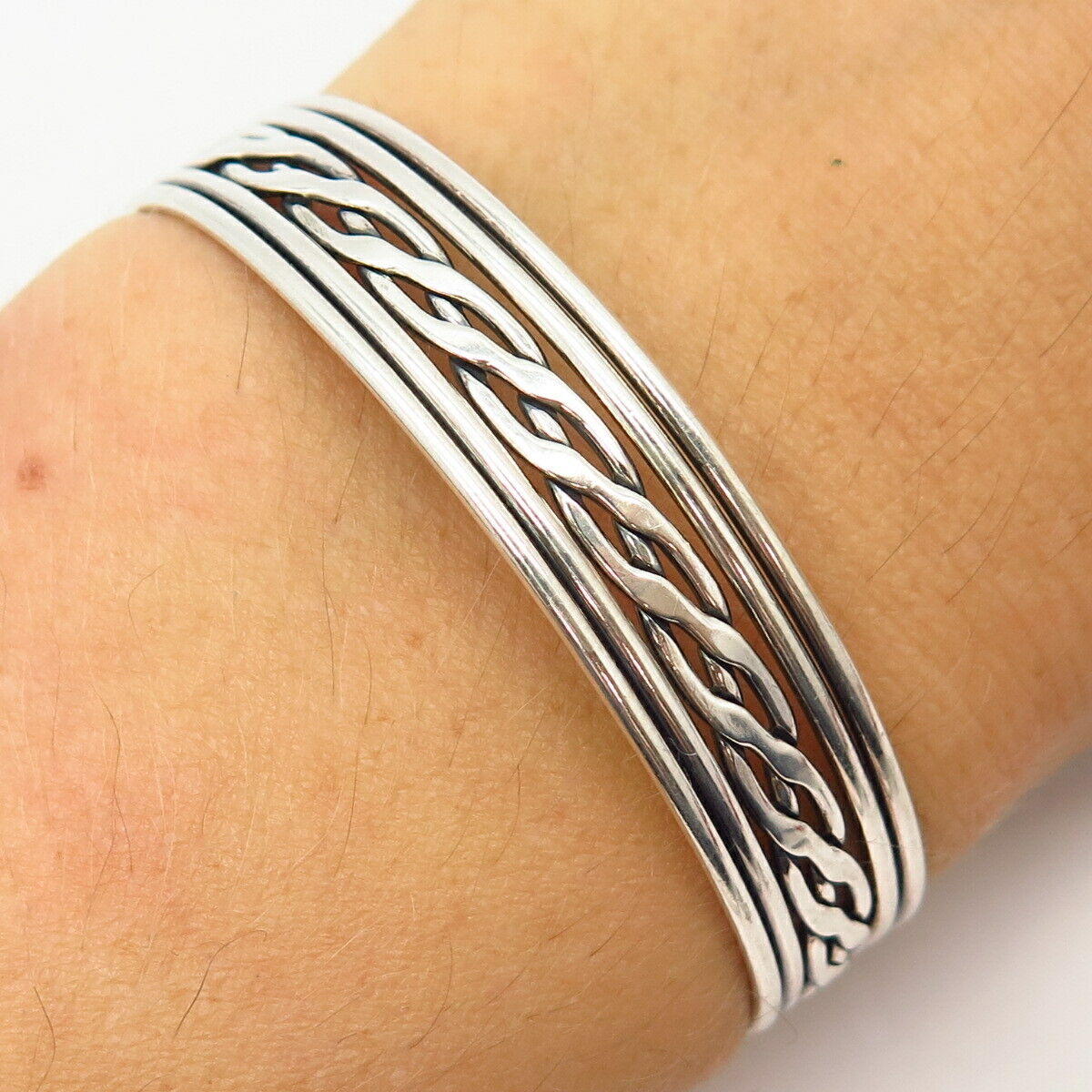 925 Sterling Silver Vintage Woven Design Cuff Bracelet 6 1/4"