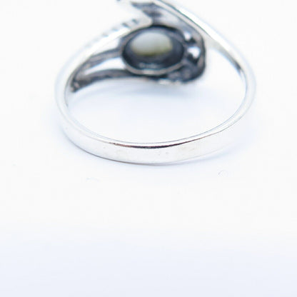 925 Sterling Silver Grey Tiger Eye Imitation Overlap Ring Size 7 1/4