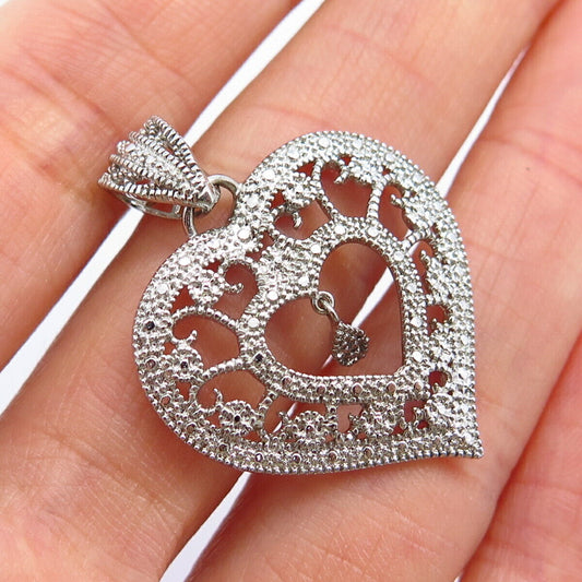 925 Sterling Silver C Z Open Heart Design Pendant