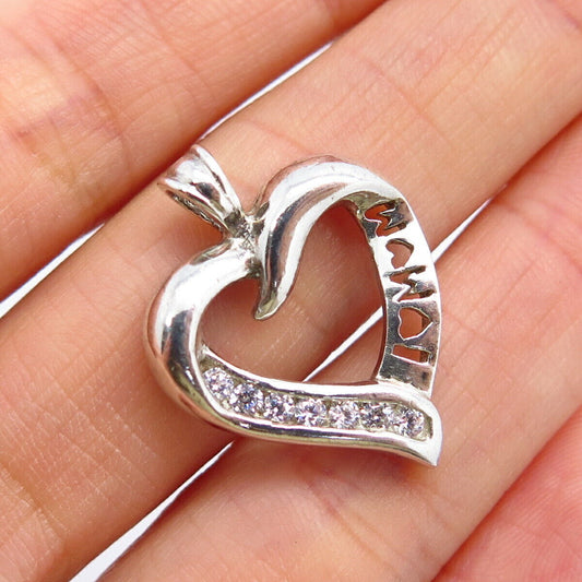 925 Sterling Silver C Z "I Love Mom" Heart Design Pendant