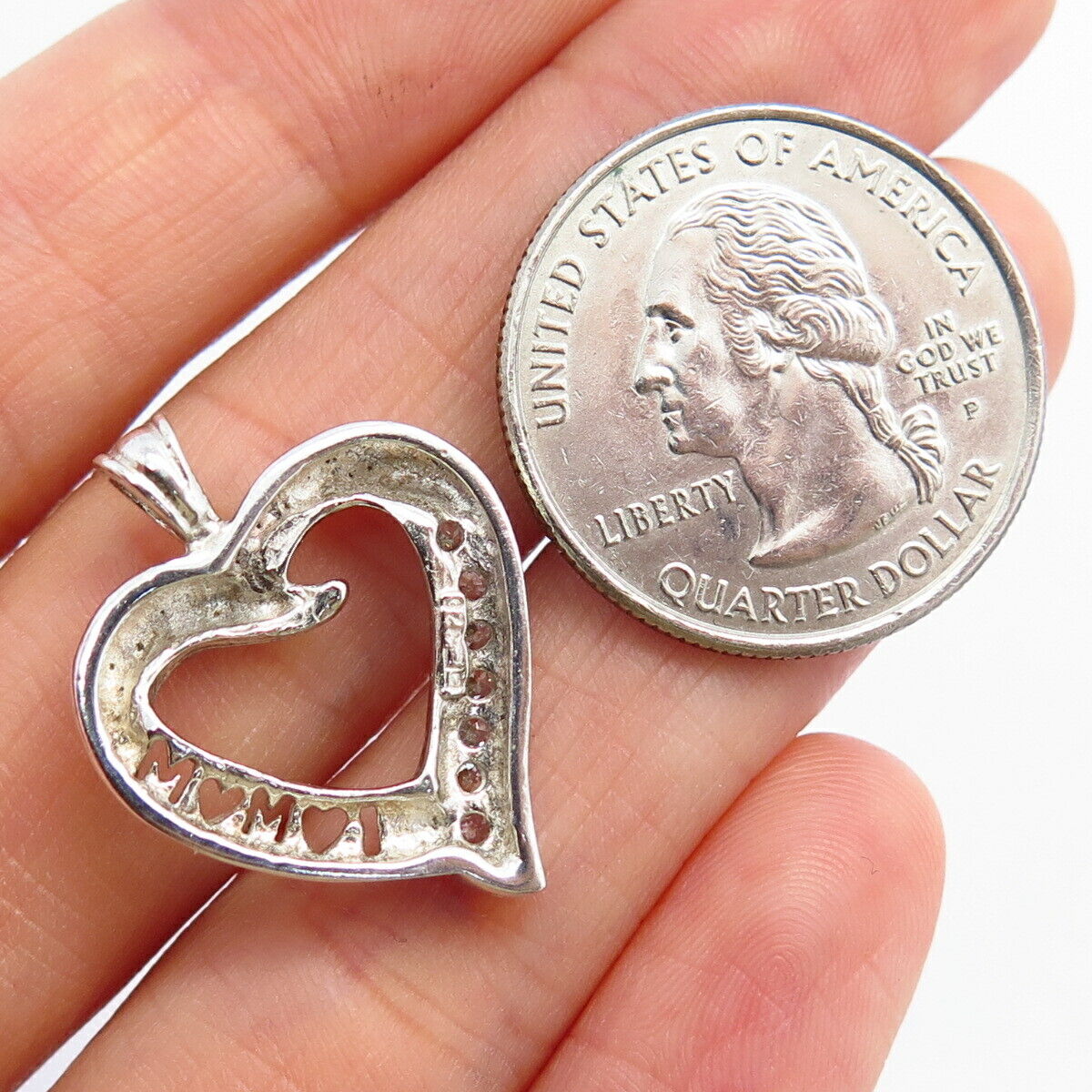 925 Sterling Silver C Z "I Love Mom" Heart Design Pendant