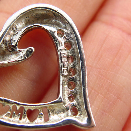 925 Sterling Silver C Z "I Love Mom" Heart Design Pendant