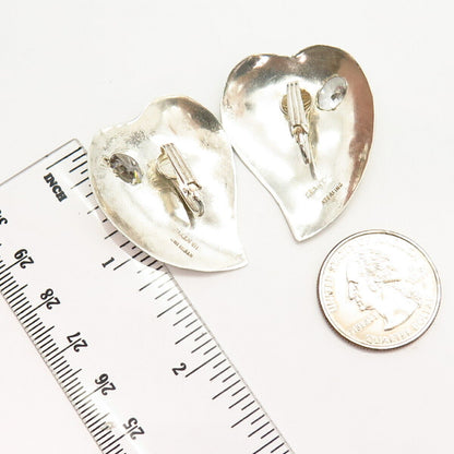 925 Sterling Silver Vintage Tulla Booth Rhinestone Heart Design Clip On Earrings