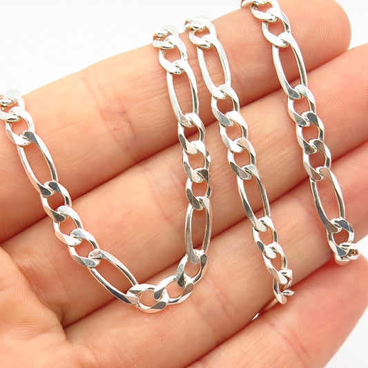 925 Sterling Silver Italy Figaro Chain Necklace 20"