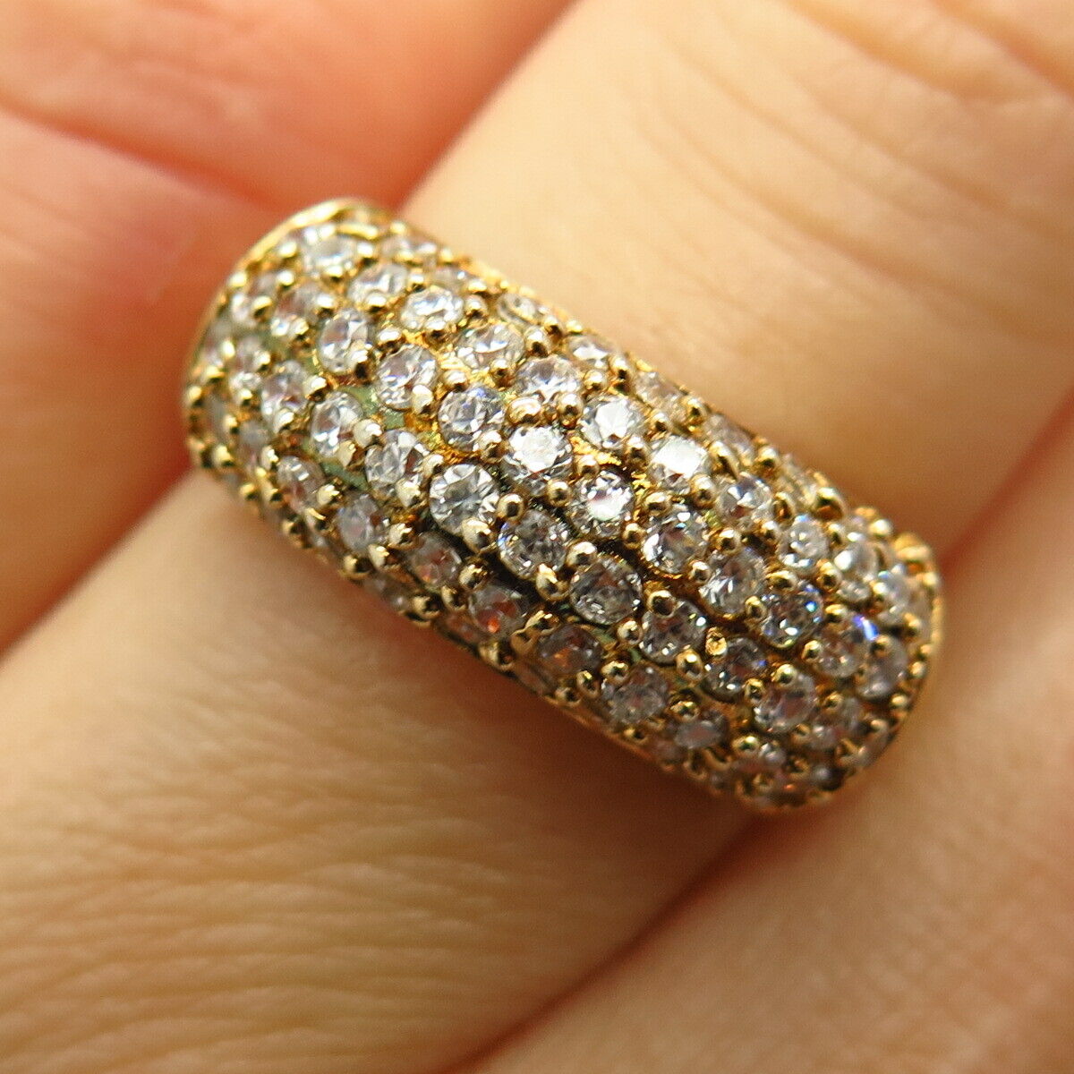 925 Sterling Silver Gold Plated Pave C Z Curved Bar Design Ring Size 7