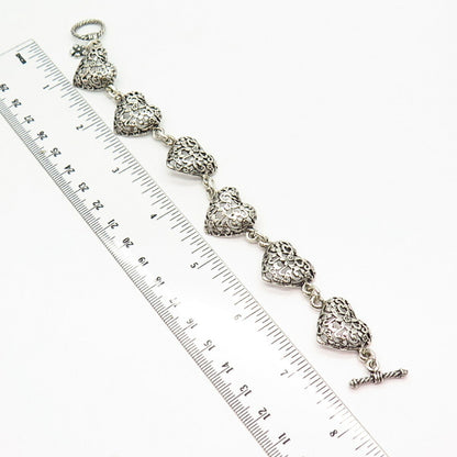 925 Sterling Silver JRI Floral Heart Link Bracelet 7 1/4"