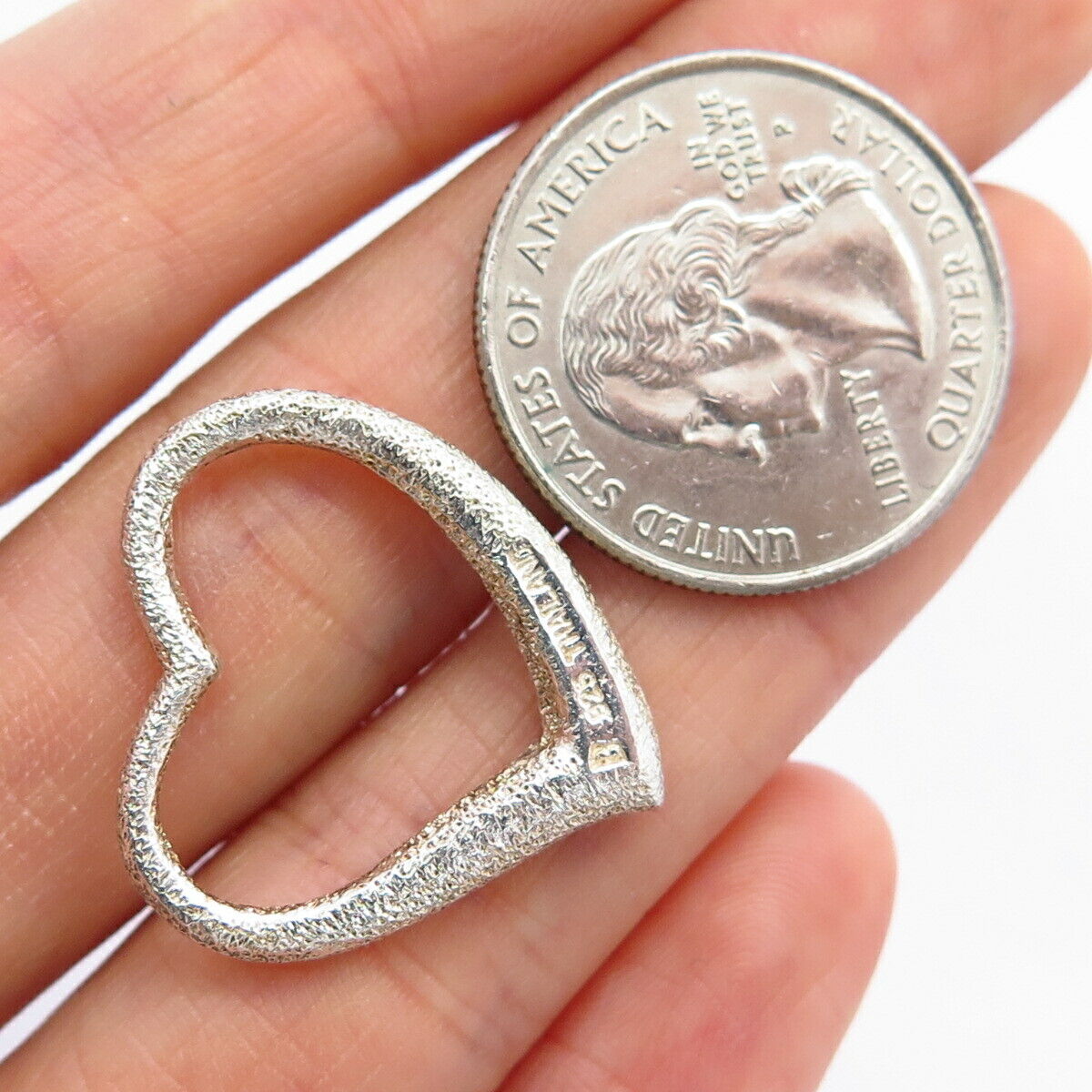 925 Sterling Silver Vintage Open Heart Textured Design Slide Pendant