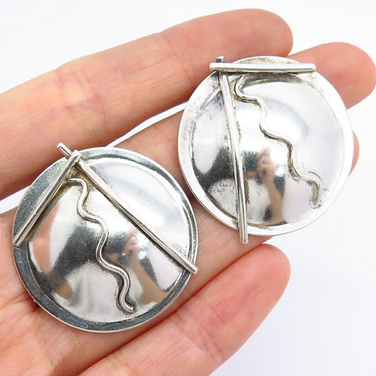 925 Sterling Silver Vintage Signed Modernist Disc Design Earrings