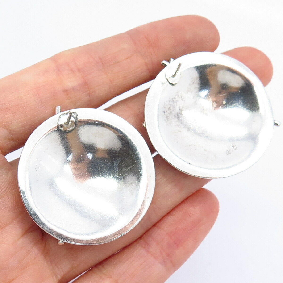 925 Sterling Silver Vintage Signed Modernist Disc Design Earrings