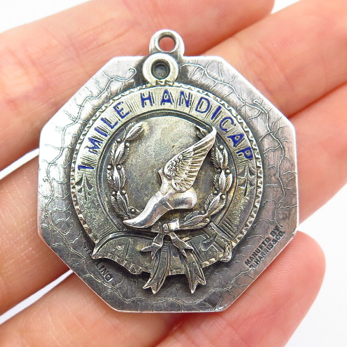 925 Sterling Antique R. Harris & Co. "1 Mile Handicap Marathon" Award Pendant