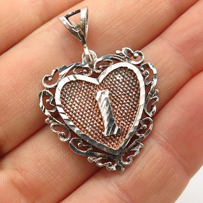 925 Sterling Silver Vintage "Number 1" Heart Design Pendant