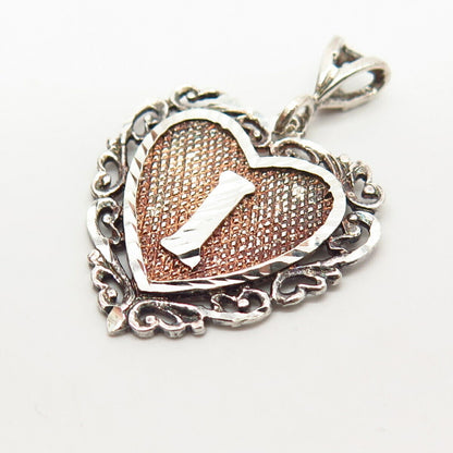 925 Sterling Silver Vintage "Number 1" Heart Design Pendant