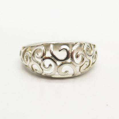 925 Sterling Silver Carved Swirl Design Ring Size 9