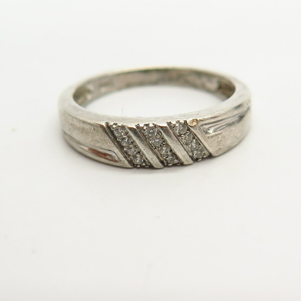 925 Sterling Silver C Z Stripe Design Ring Size 7