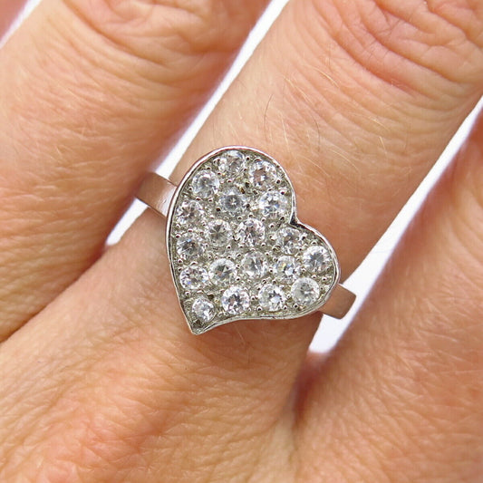 925 Sterling Silver C Z Heart Shape Ring Size 6