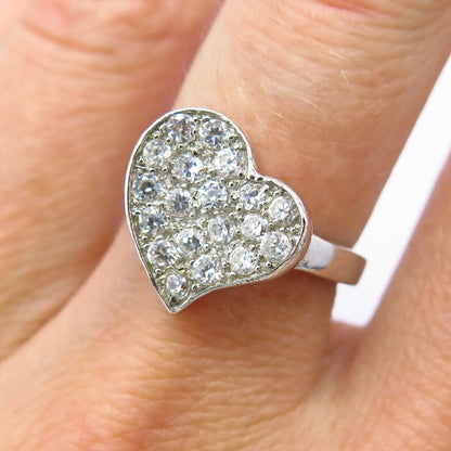 925 Sterling Silver C Z Heart Shape Ring Size 6