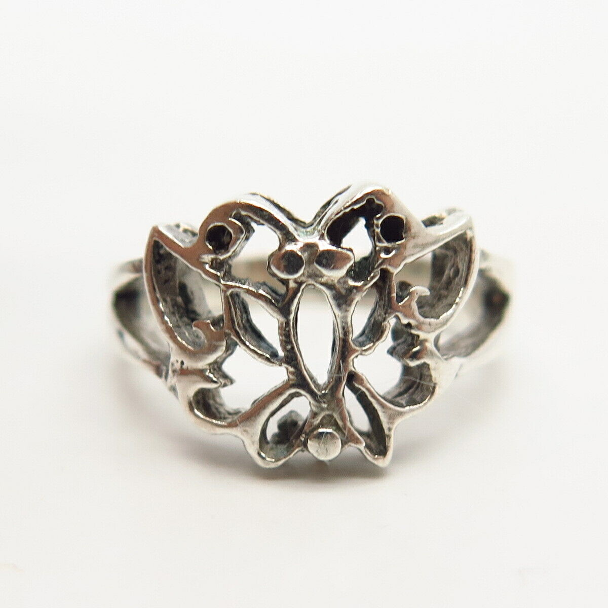 925 Sterling Silver Carved Butterfly Design Ring Size 4.5