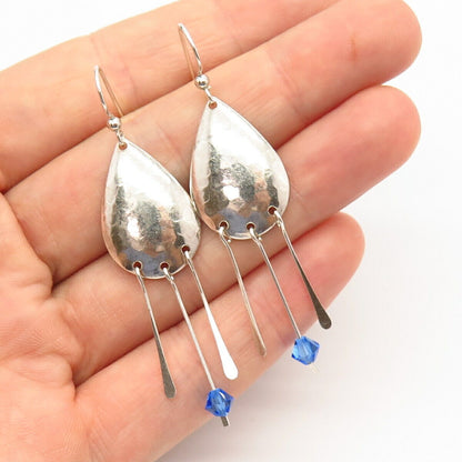 925 Sterling Silver Royal Blue C Z Teardrop Dangling Earrings