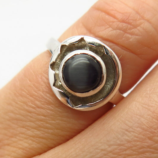 925 Sterling Silver Black Tiger Eye Imitation Ring Size 5 1/4