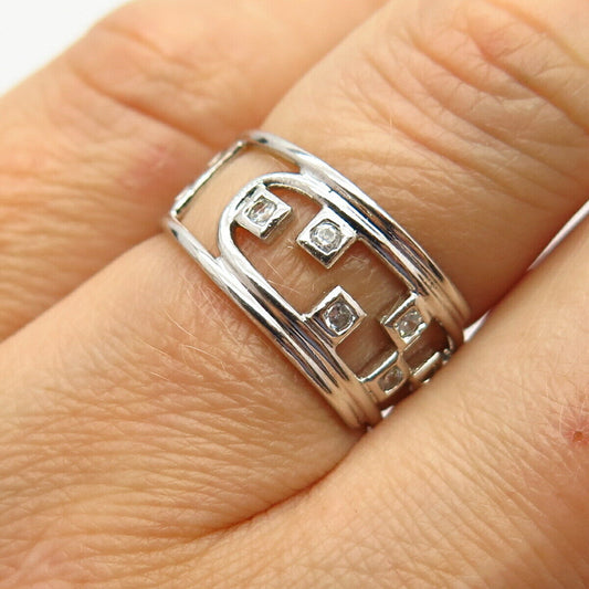 925 Sterling Silver C Z Maze Design Band Ring Size 6