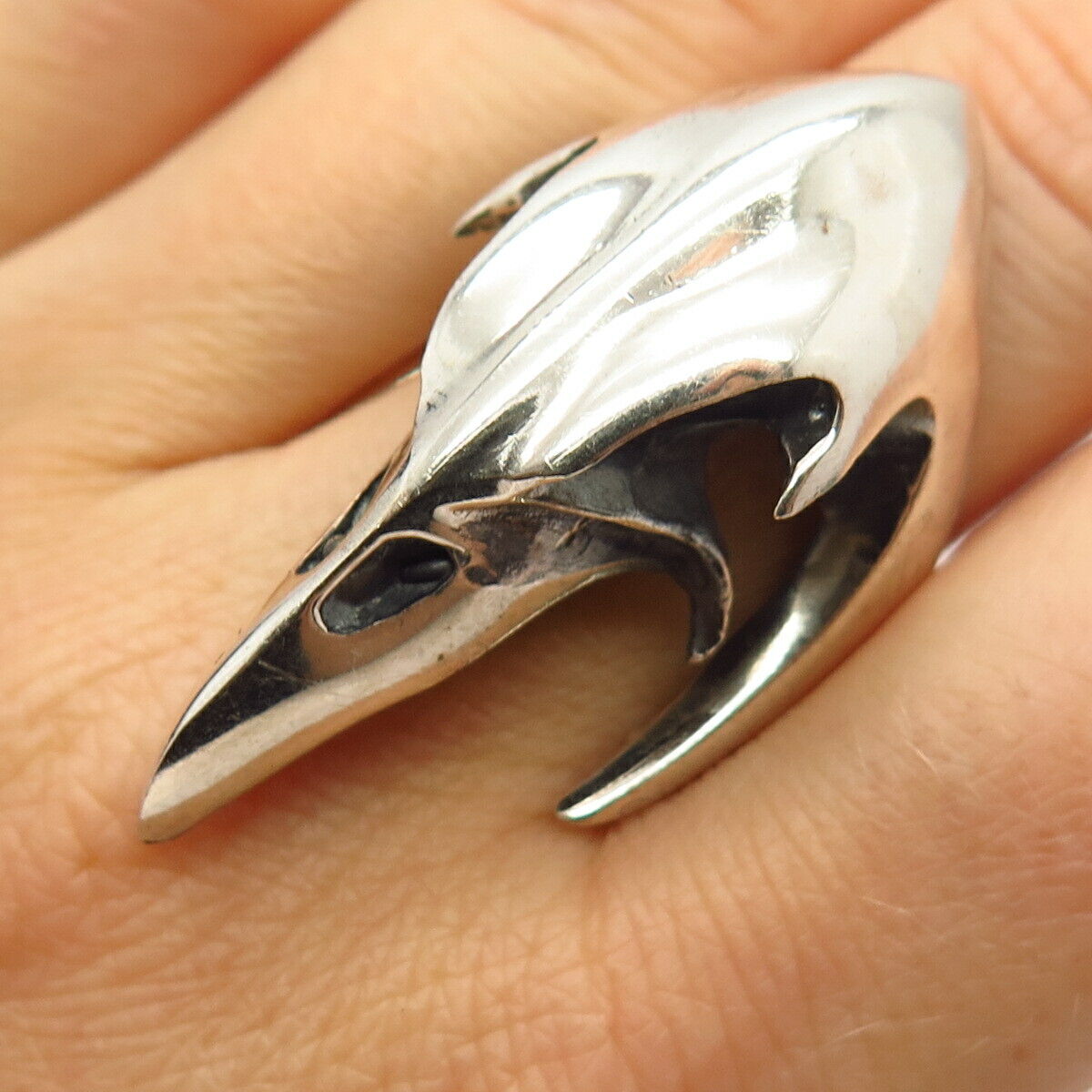 925 Sterling Silver Eagle Skull Statement Biker Ring