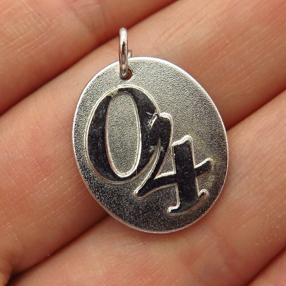 925 Sterling Silver Vintage Number "04" Oval Shape Charm Pendant