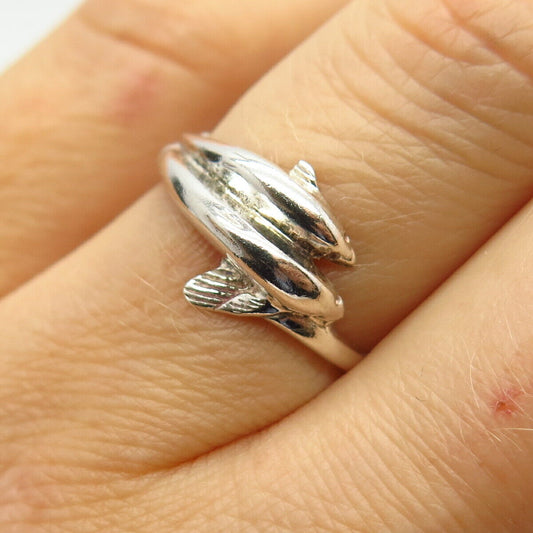 925 Sterling Silver Friendly Dolphins Design Ring Size 6 1/4