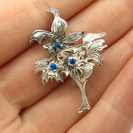 925 Sterling Silver Blue C Z Floral Bouquet Design Pin Brooch