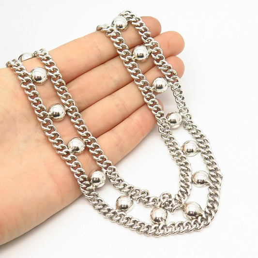 925 Sterling Silver Vintage Mexico Bead Design Double Strand Chain Necklace 14"