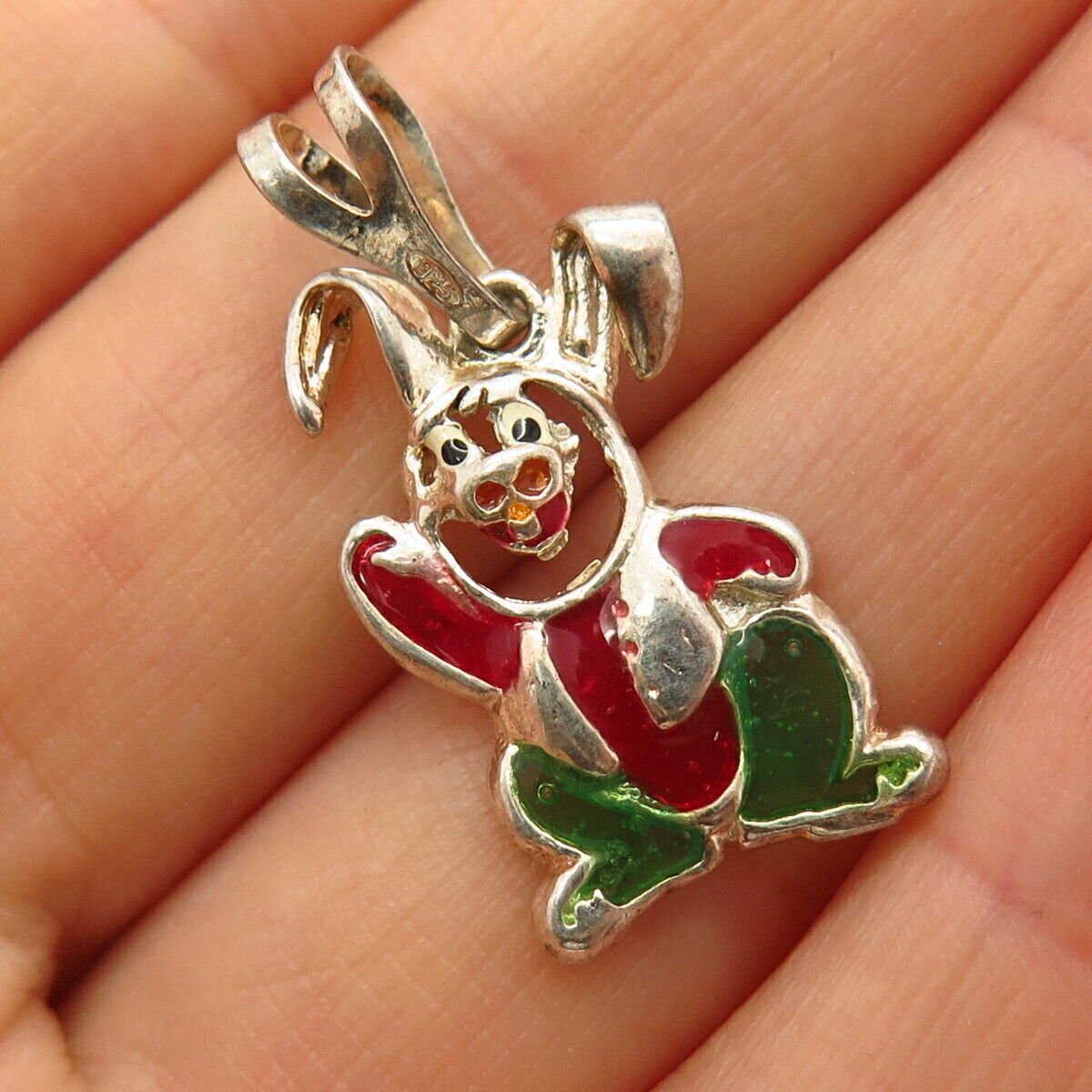 925 Sterling Silver Enamel Easter Bunny Design Pendant