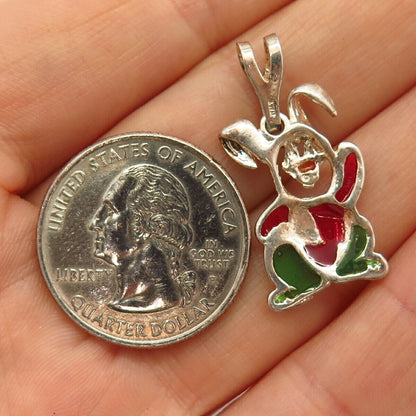 925 Sterling Silver Enamel Easter Bunny Design Pendant