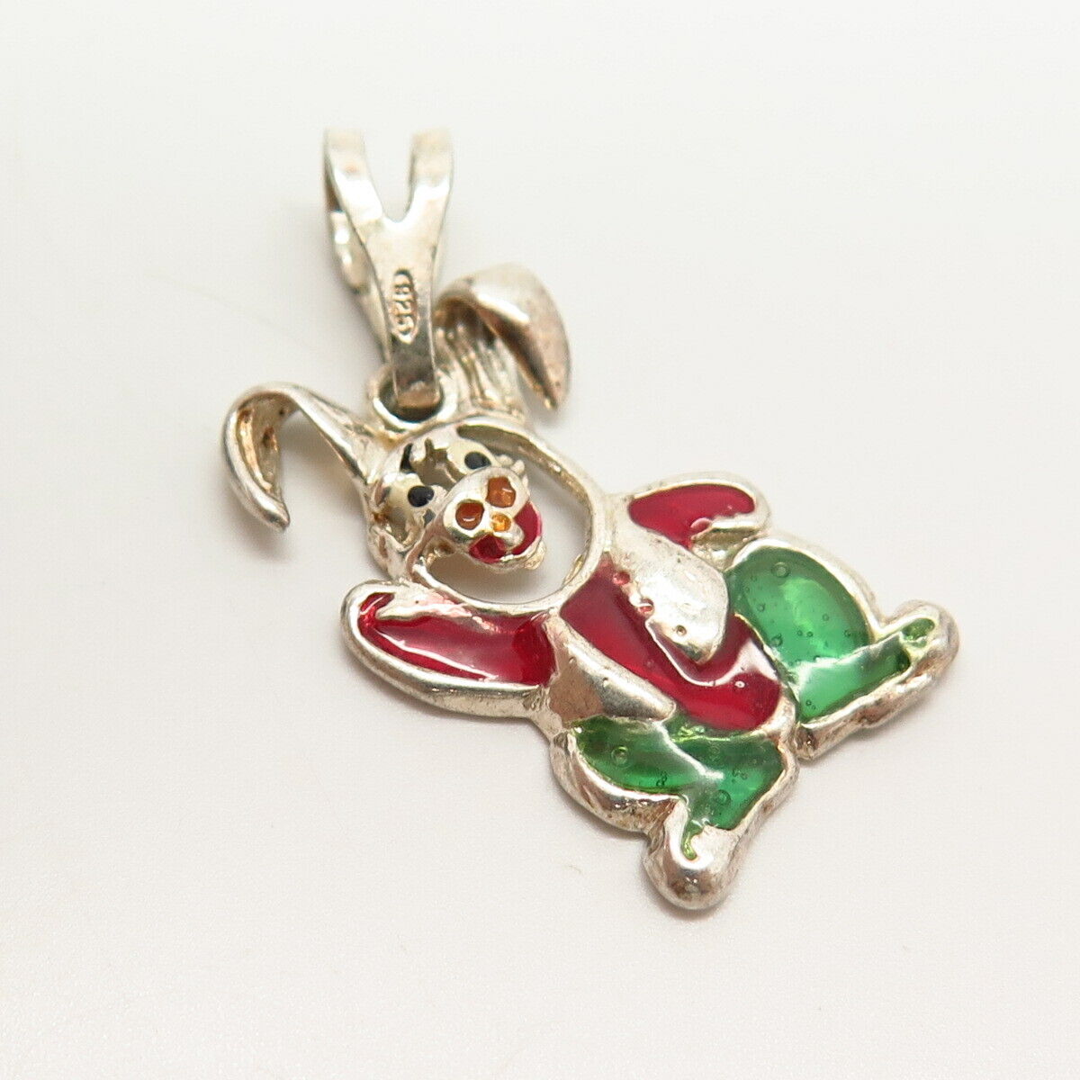 925 Sterling Silver Enamel Easter Bunny Design Pendant