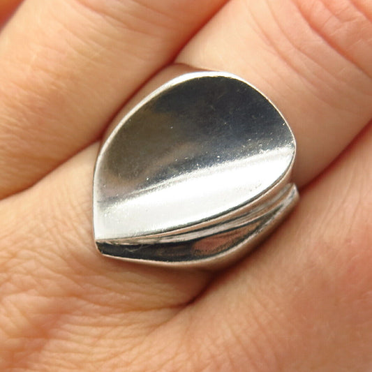 925 Sterling Silver Vintage Mexico Concave Design Wide Ring Size 8 1/4