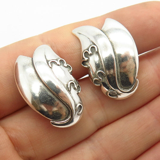 925 Sterling Silver Vintage Double Leaf Design Screw Back Earrings