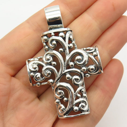 925 Sterling Silver Vintage Ornate Swirl Design Cross Slide Pendant