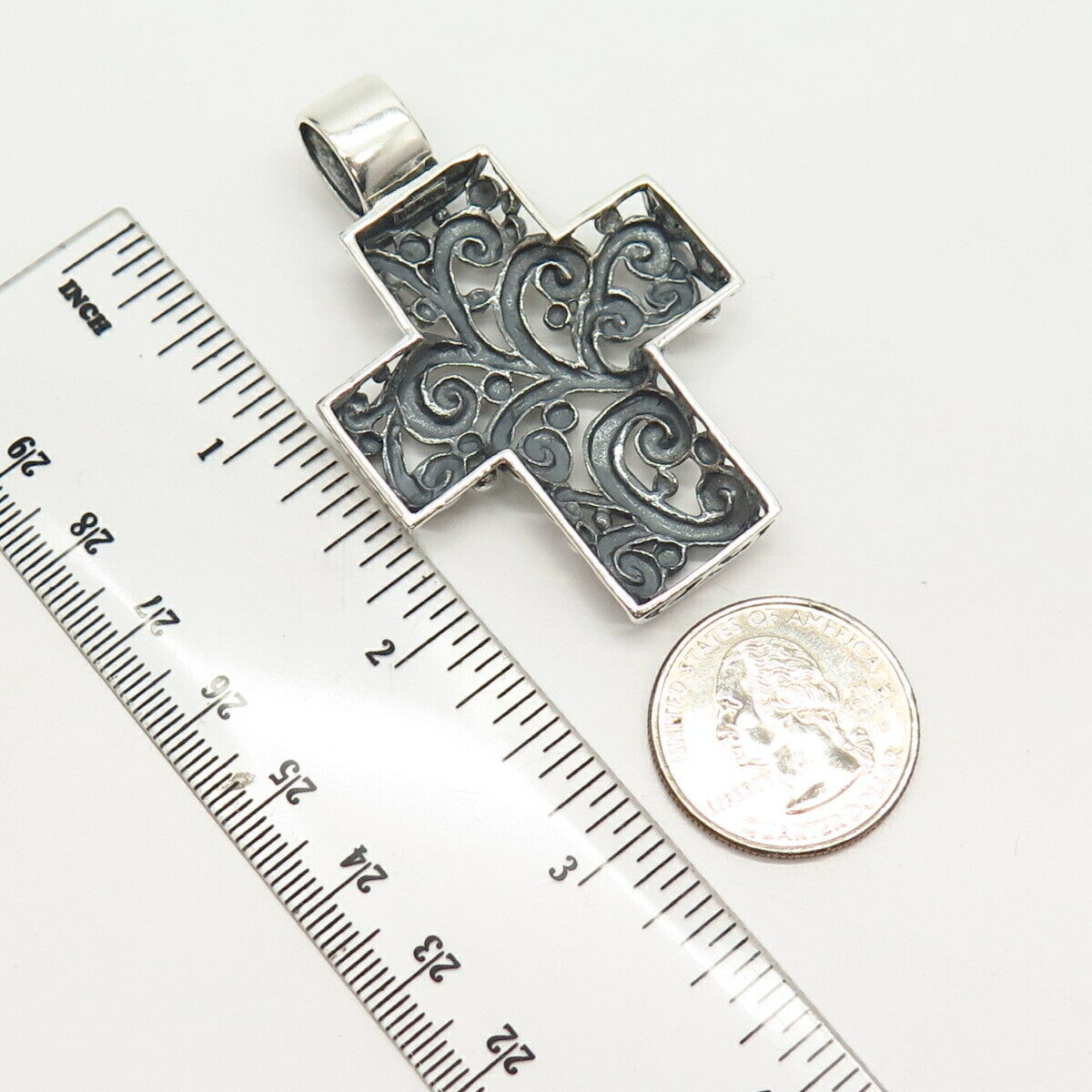 925 Sterling Silver Vintage Ornate Swirl Design Cross Slide Pendant