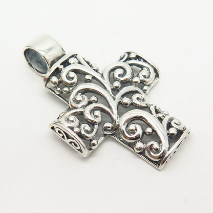 925 Sterling Silver Vintage Ornate Swirl Design Cross Slide Pendant