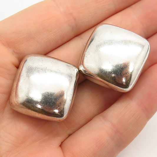 925 Sterling Silver Vintage Mexico Puffy Design Hollow Clip On Earrings