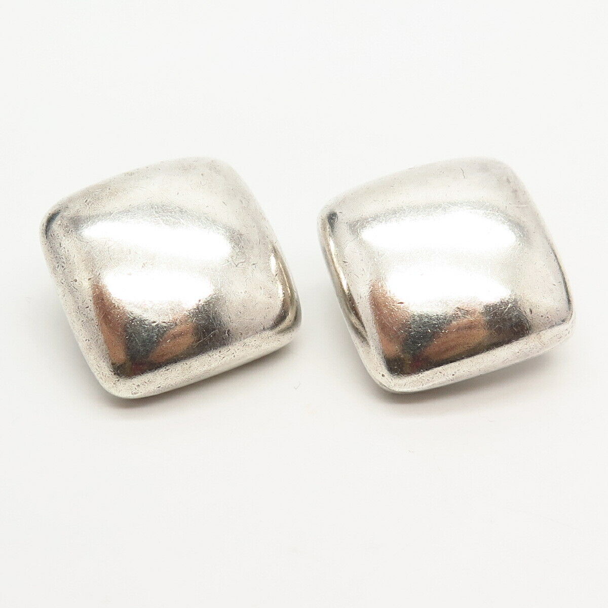 925 Sterling Silver Vintage Mexico Puffy Design Hollow Clip On Earrings