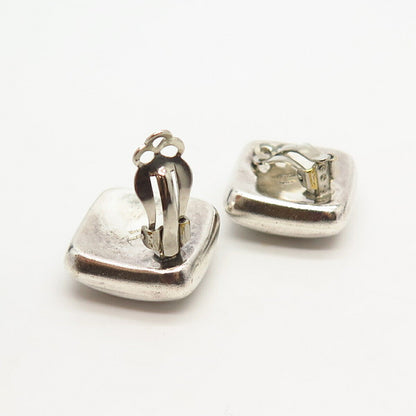 925 Sterling Silver Vintage Mexico Puffy Design Hollow Clip On Earrings