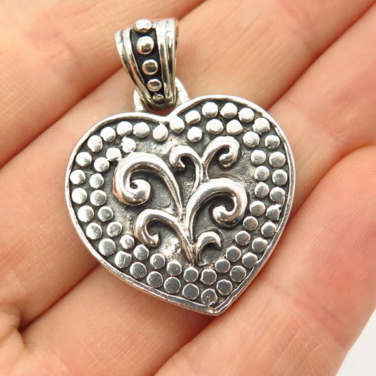 925 Sterling Silver Vintage Ornate Dots Heart Design Pendant