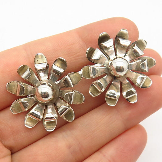 925 Sterling Silver Vintage Floral Design Screw Back Earrings