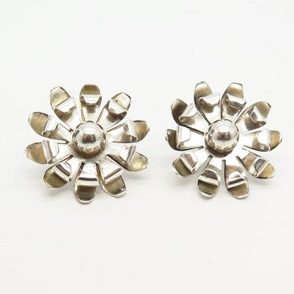 925 Sterling Silver Vintage Floral Design Screw Back Earrings