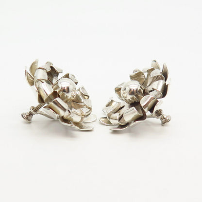 925 Sterling Silver Vintage Floral Design Screw Back Earrings